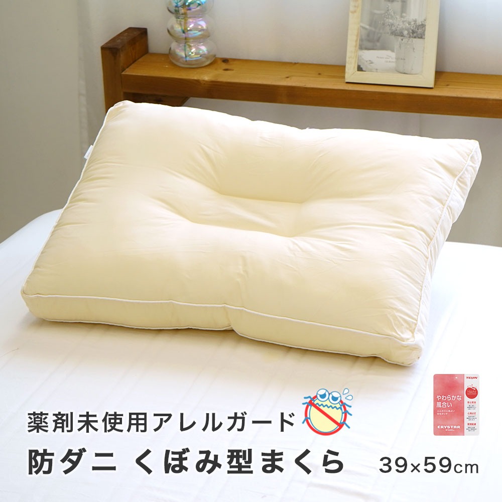 アレルガード 枕 ウォッシャブル 防ダニ くぼみ型 43×63cm クリスター 丸洗いOK 清潔