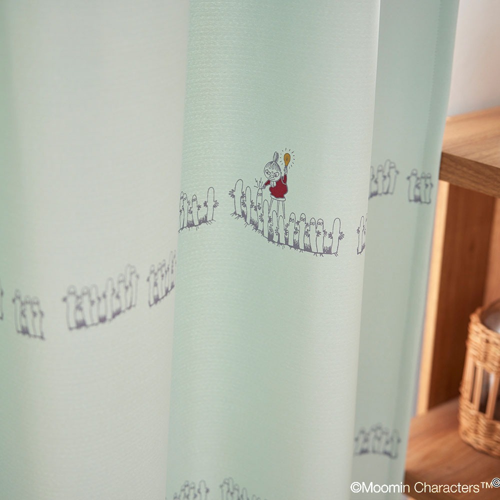 ムーミン ドレープ カーテン ニョロニョロ ボーダーライトブルー