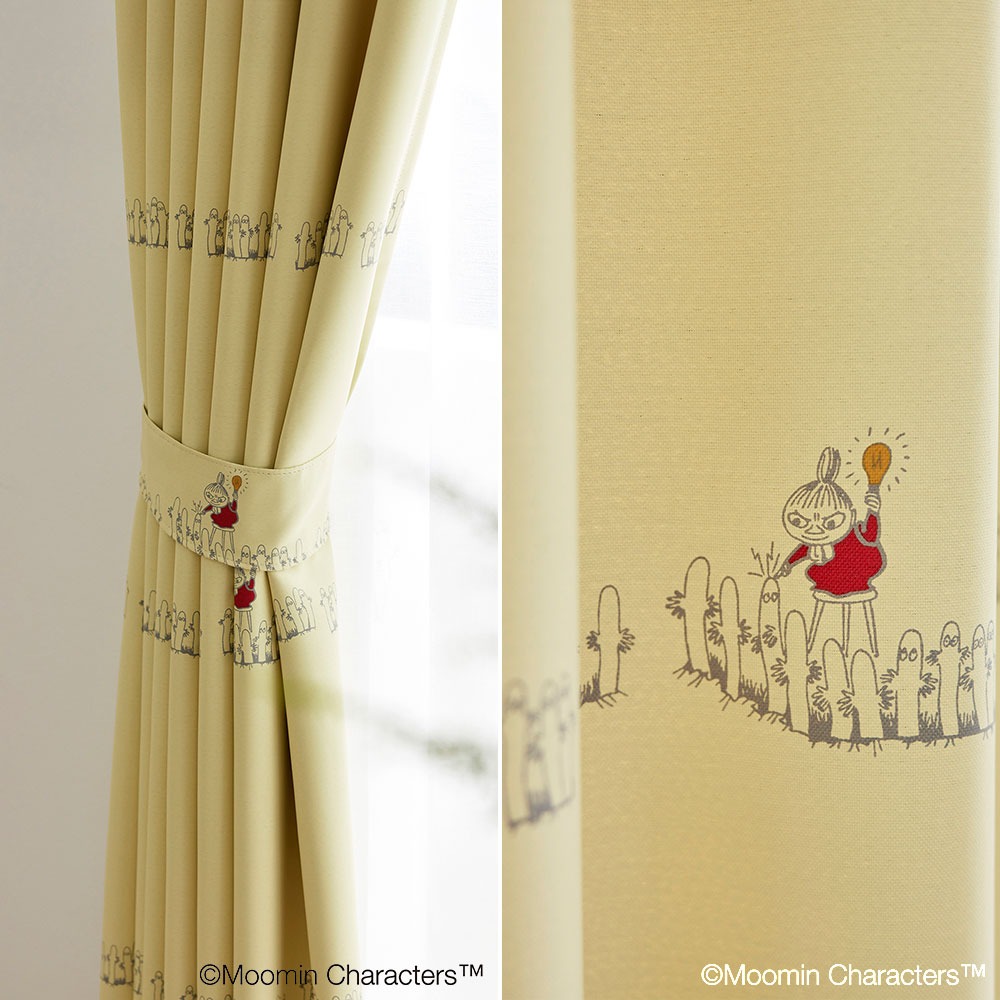 ムーミン ドレープ カーテン ニョロニョロ ボーダーイエロー