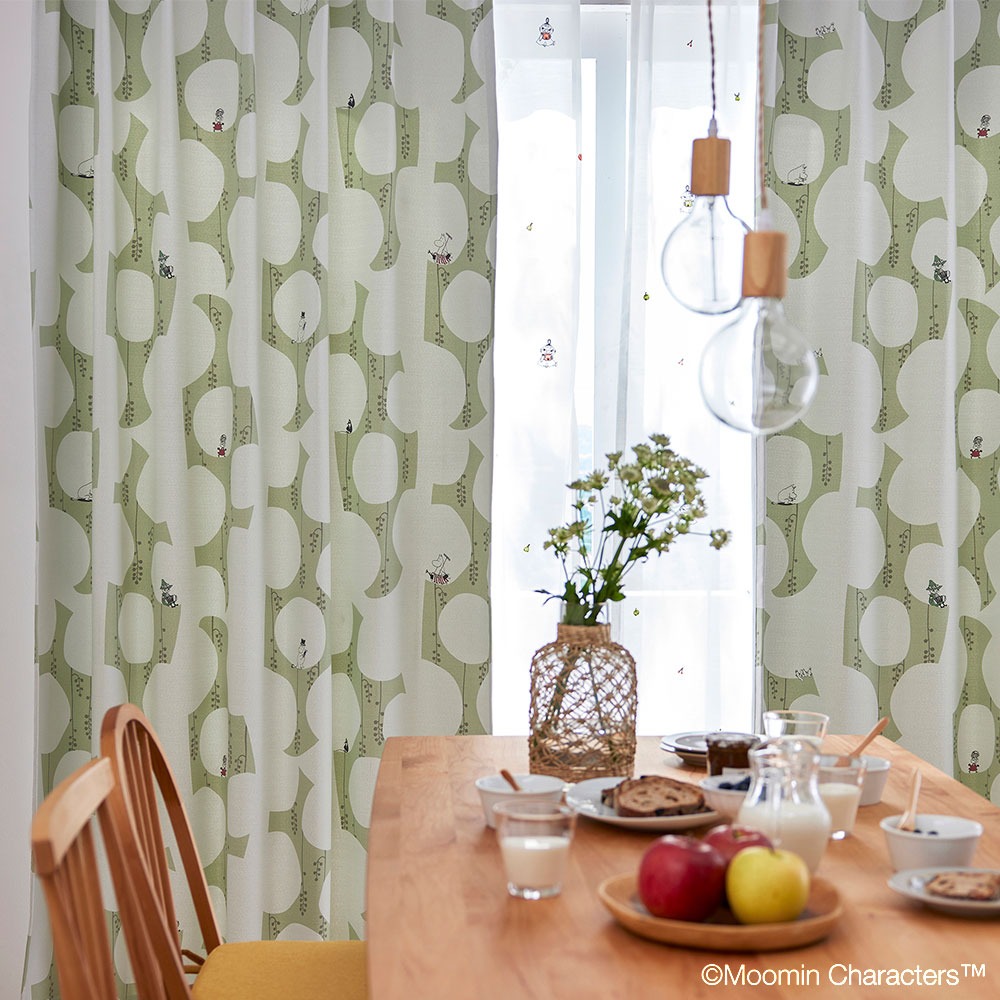 ムーミン ドレープ カーテン ベリーガーデン ライトグリーン