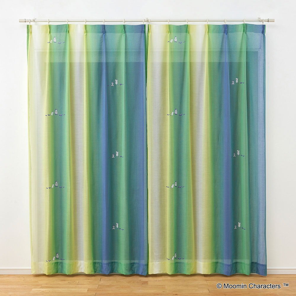 ムーミン シアー カーテン オーロラボイル ブルーグリーン