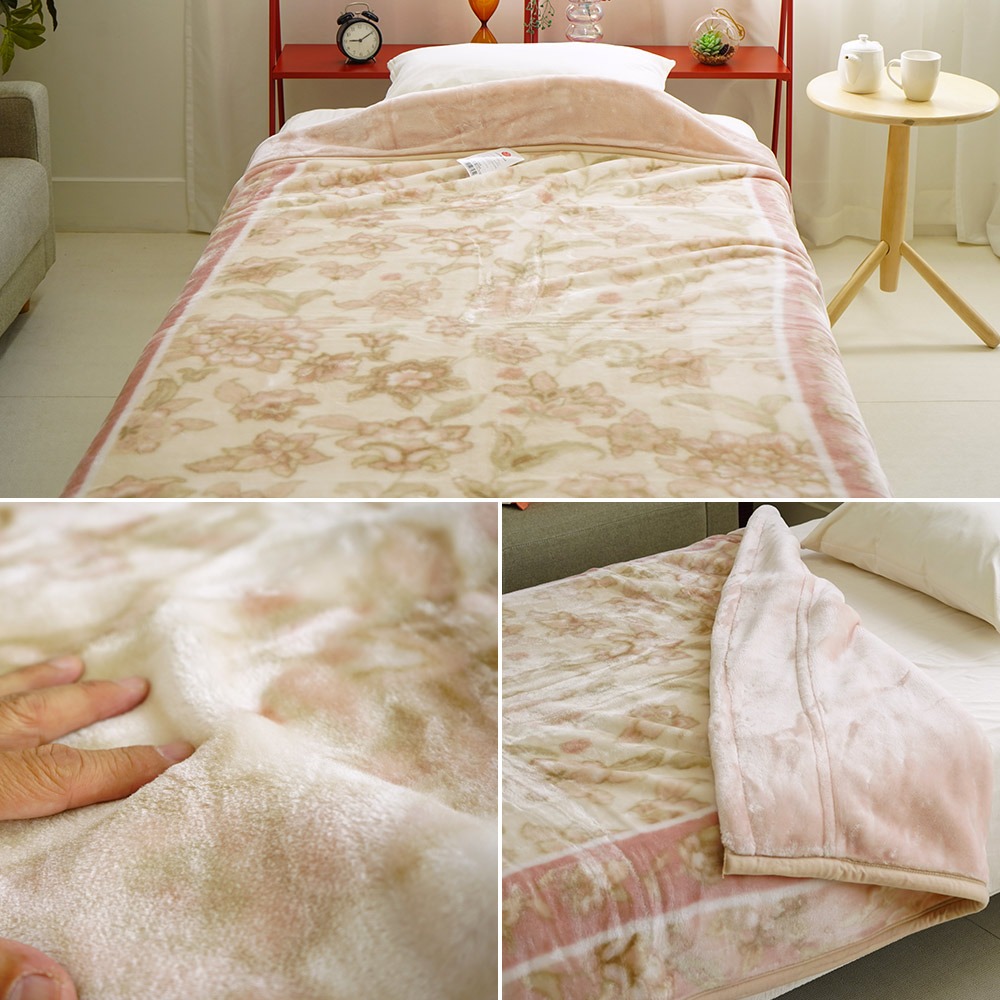 西川 マイヤー 合わせ毛布 花柄 ピンク