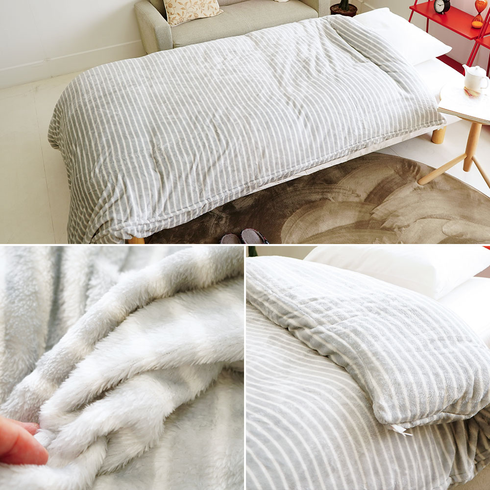 あったかフランネル 掛布団カバー ストライプ柄・グレー