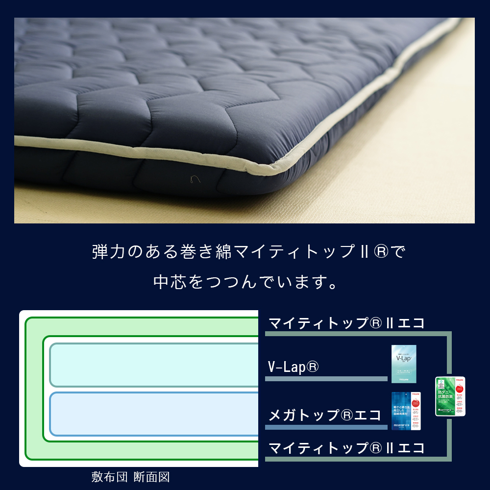 弾力のある巻き綿マイティトップで中芯を包んでいます。